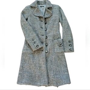 Sisley Wool Green Long Cream Stripe Tan Womens Coat Small
